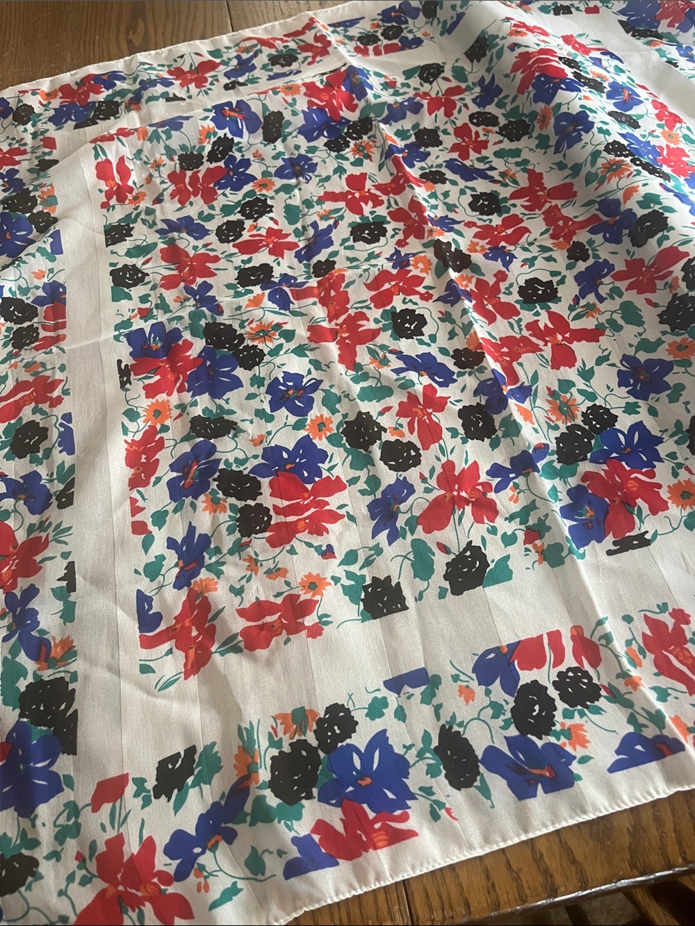 Silken by Berkshire Floral Print Square Scarf in White, Red, Blue & Black